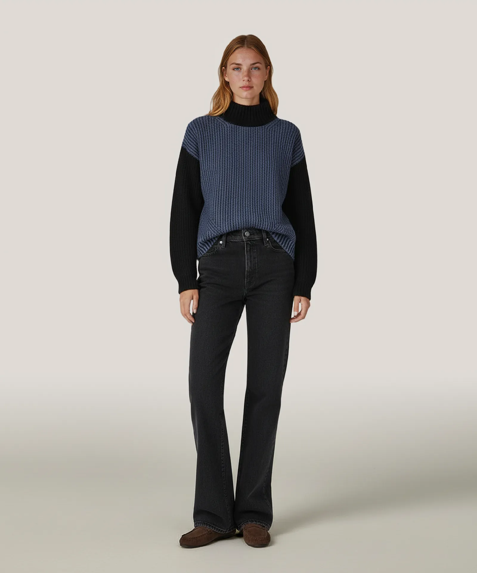 Super Luxe Cashmino Colorblock Turtleneck Sweater sold by NAADAM