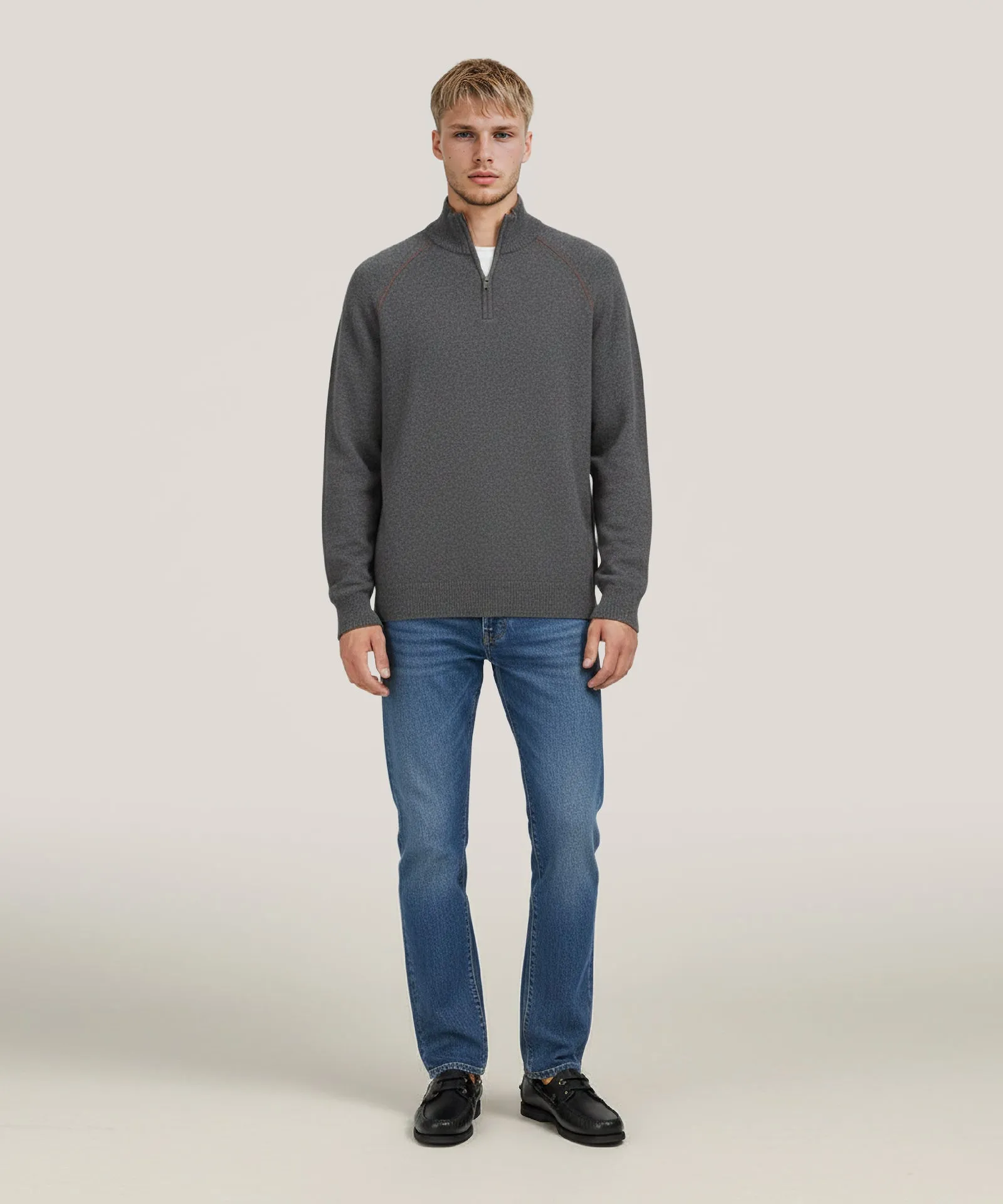 Cashmino Quarter Zip Sweater with Contrast Trim sold by NAADAM product image thumbnail 3