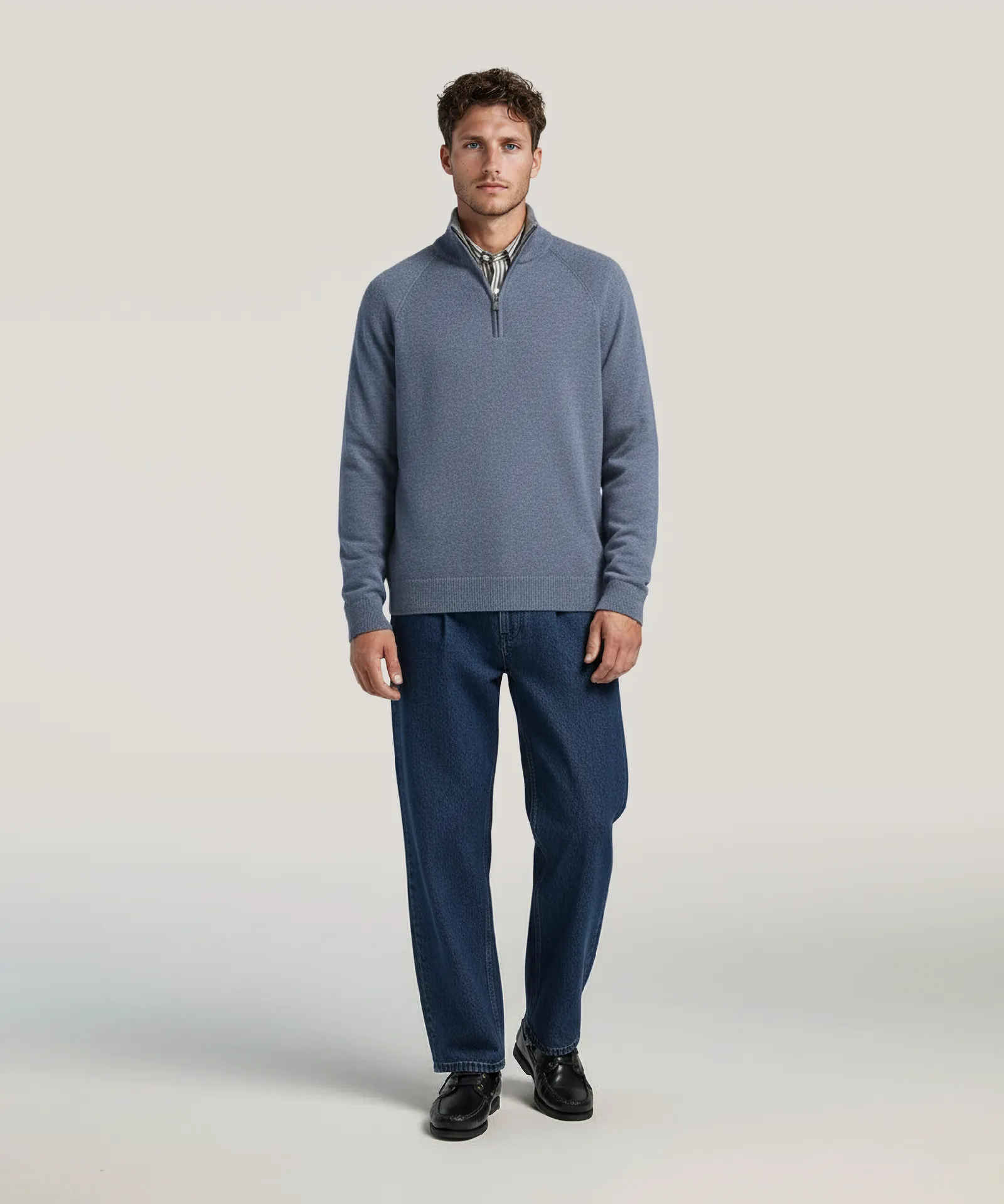 Cashmino Quarter Zip Sweater with Contrast Trim sold by NAADAM