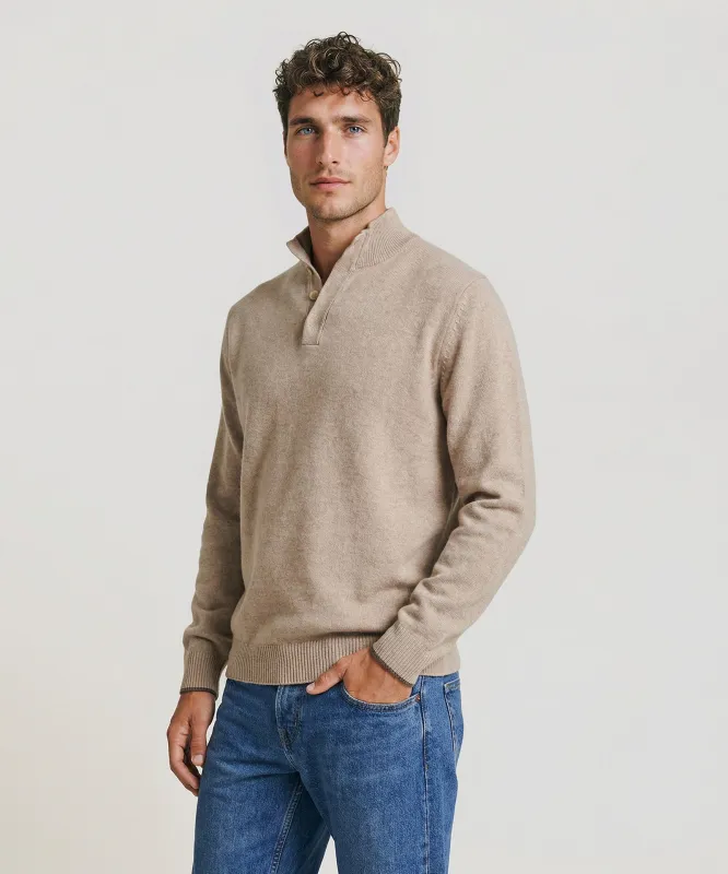 Cashmere Quarter Button Down Sweater with Contrast Trim sold by NAADAM