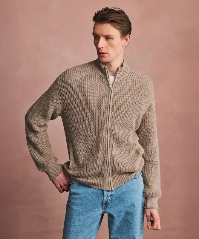 Cotton Fisherman Full Zip Sweater sold by NAADAM