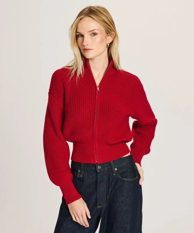 Cotton Fisherman Cinched Waist Zip Up Sweater made by NAADAM