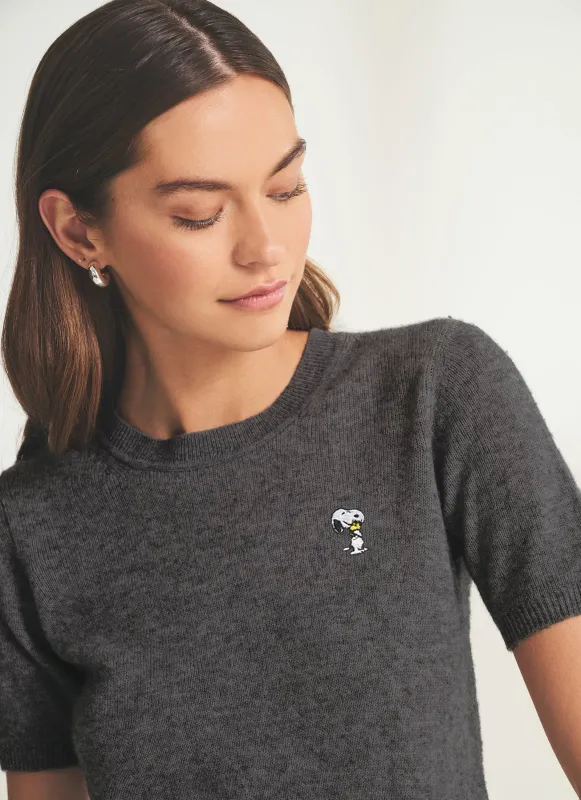 Women's Snoopy Hug Lightweight Cashmere Short Sleeve Sweater made by NAADAM
