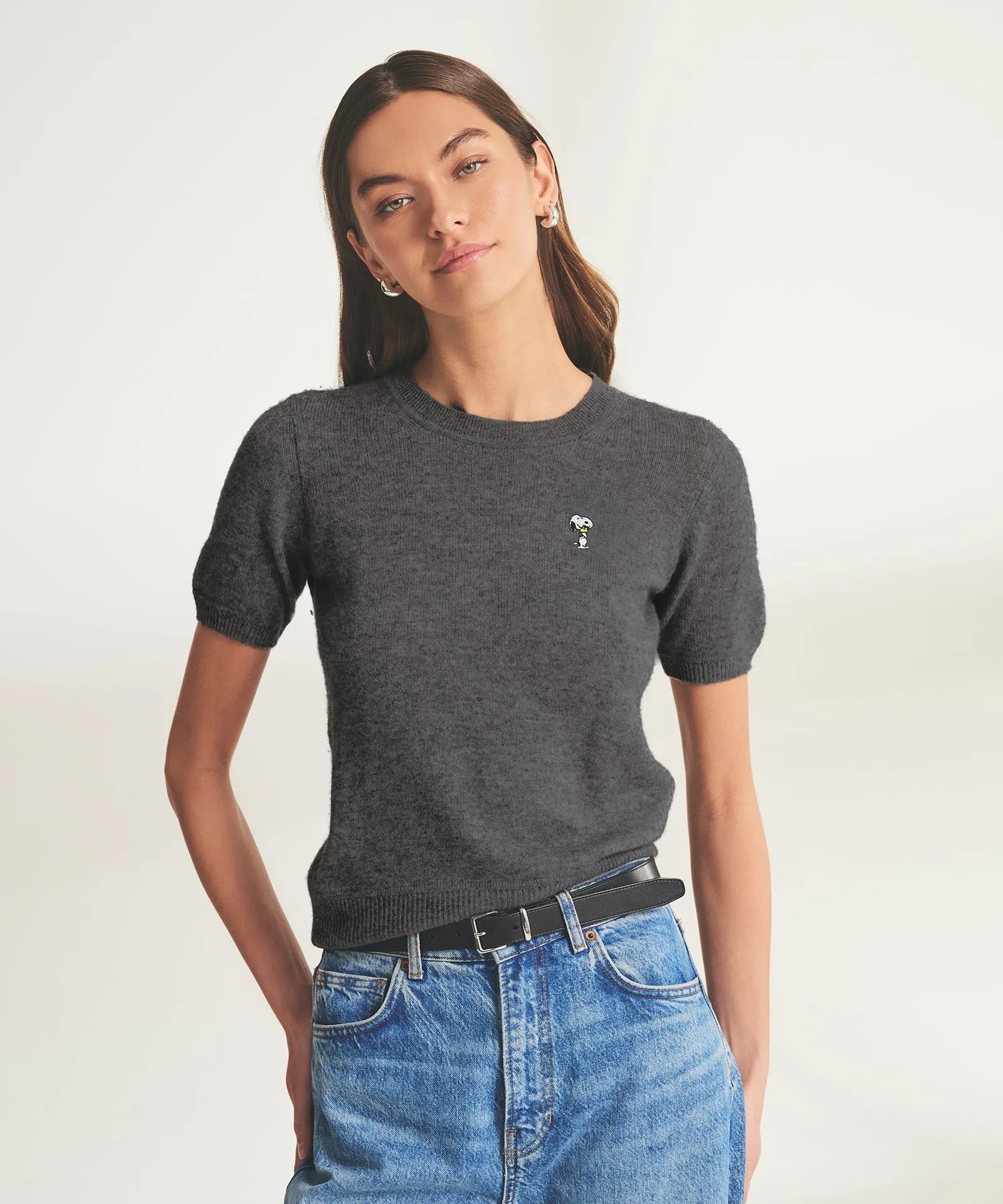 Women's Snoopy Hug Lightweight Cashmere Short Sleeve Sweater sold by NAADAM product image thumbnail 3