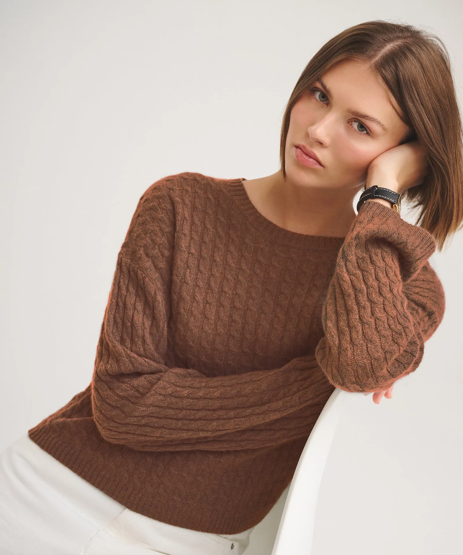 Basic Cashmere Cable Knit Crewneck Sweater sold by NAADAM