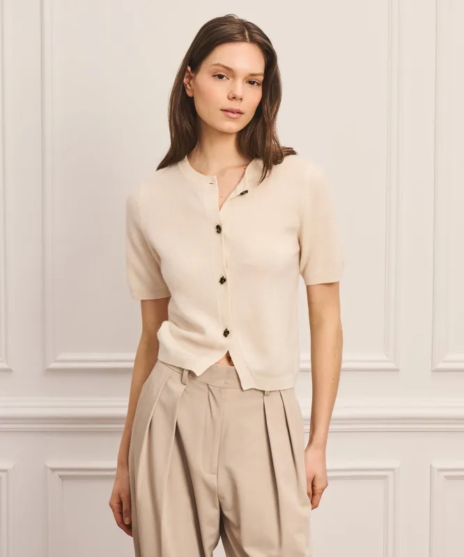 Cashmere Short Sleeve Sweater with Novelty Button made by NAADAM