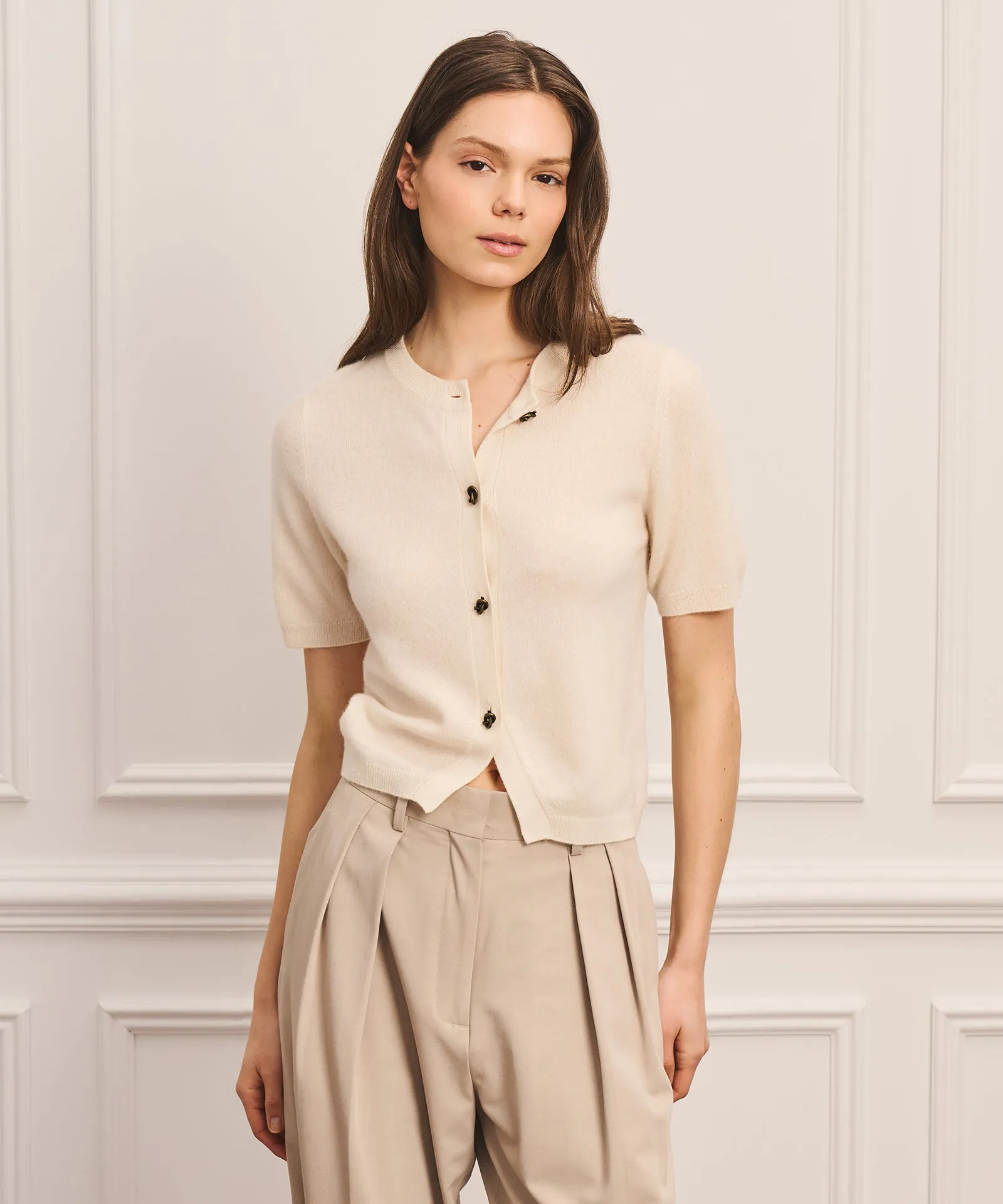 Cashmere Short Sleeve Sweater with Novelty Button sold by NAADAM