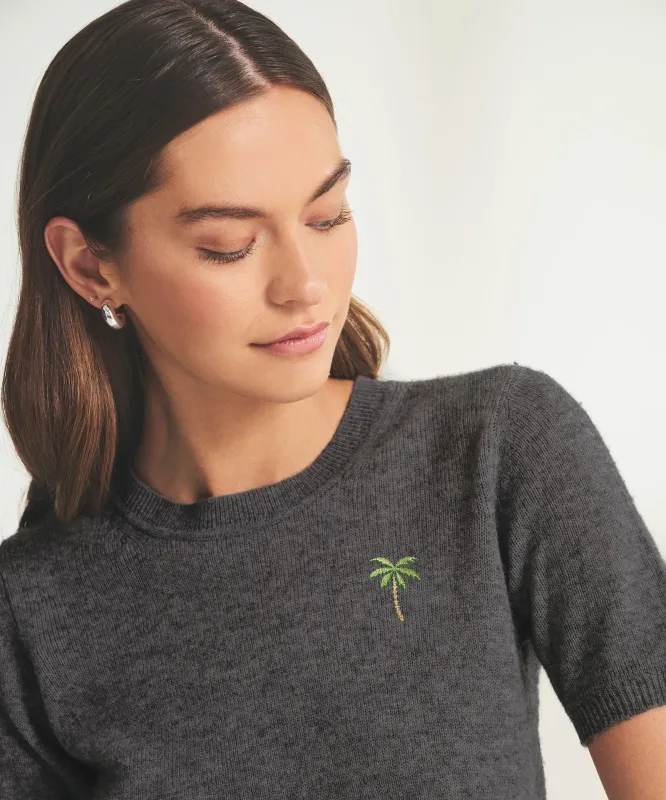 Women's Palm Tree Lightweight Cashmere Short Sleeve Sweater made by NAADAM