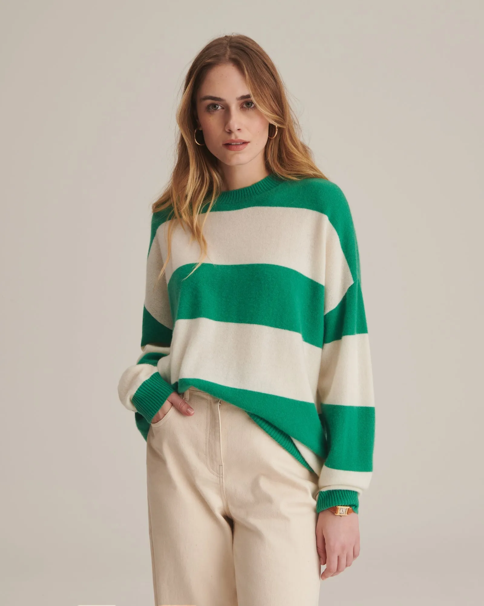 Cashmere Oversized Striped Crewneck Sweater sold by Naadam product image thumbnail 2
