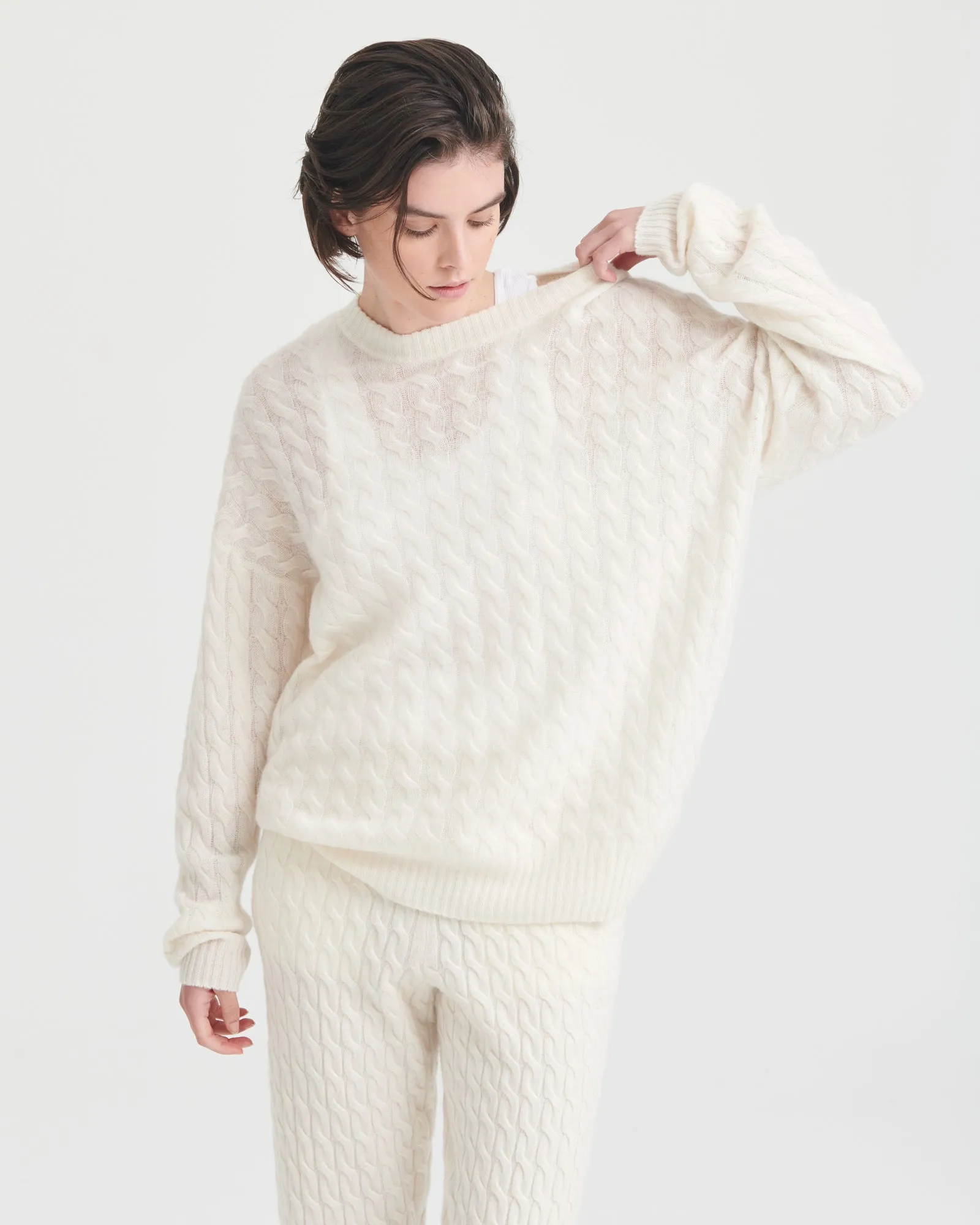Lightweight Cashmere Cable Knit Oversized Crewneck sold by Naadam product image thumbnail 3