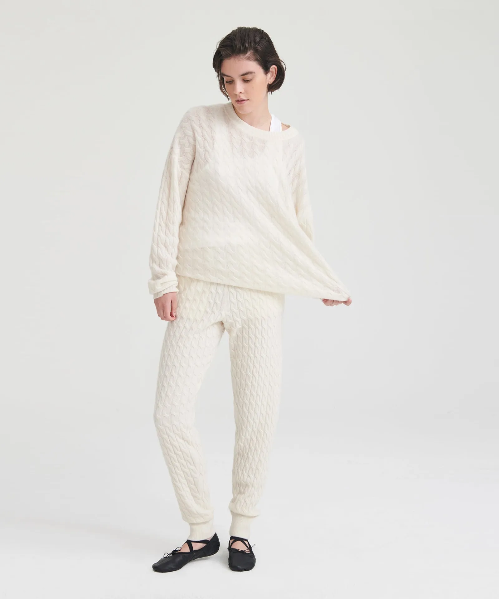 Lightweight Cashmere Cable Knit Oversized Crewneck sold by Naadam product image thumbnail 4