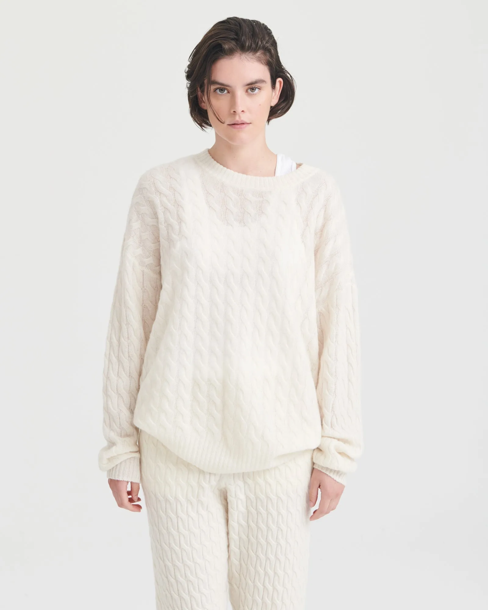 Lightweight Cashmere Cable Knit Oversized Crewneck sold by Naadam product image thumbnail 5