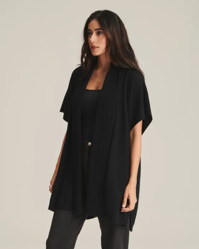 Soft by NAADAM 100% Cashmere Ribbed Collar Open Front Poncho made by Naadam