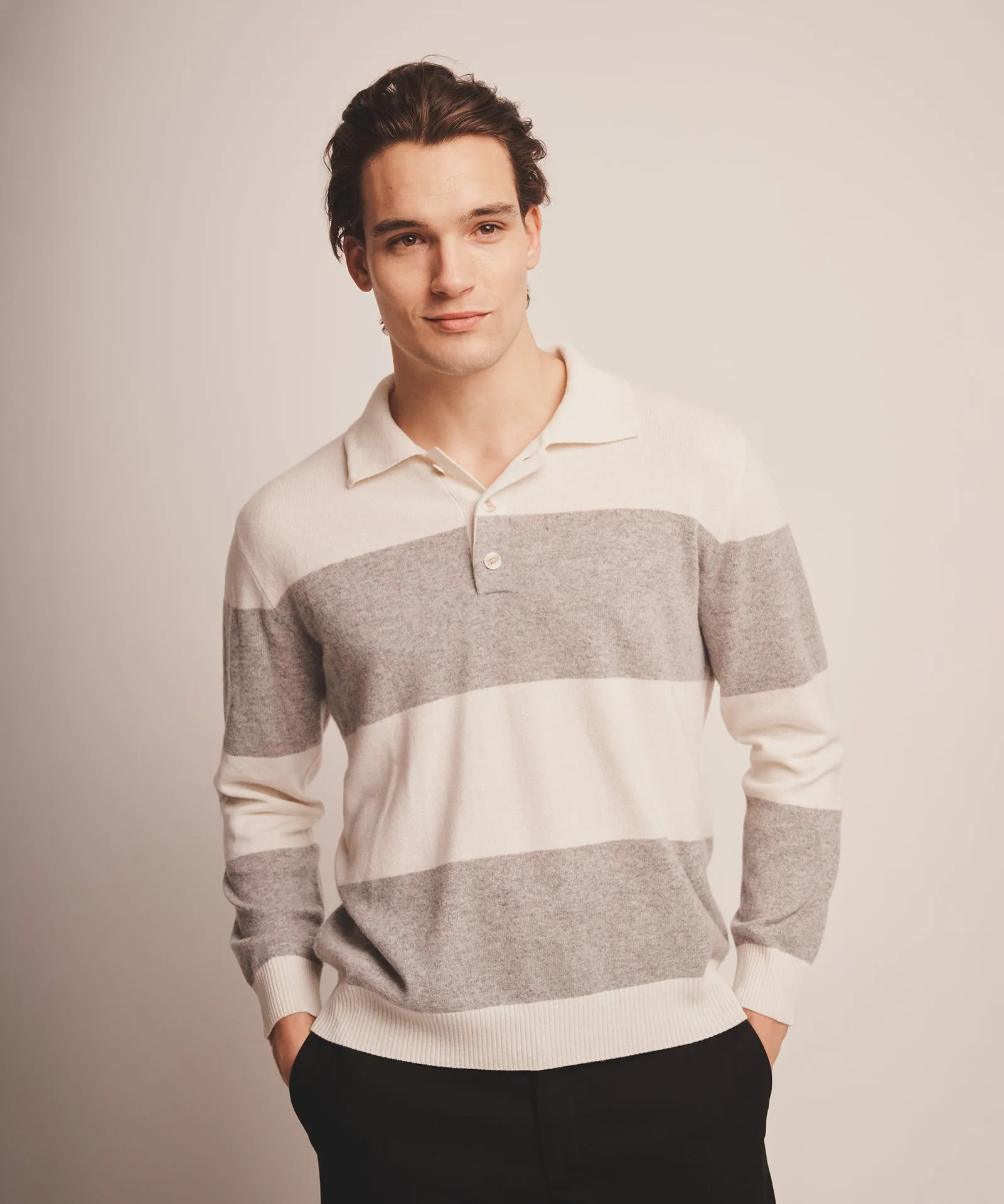 Signature Cashmere Striped Rugby Polo sold by Naadam
