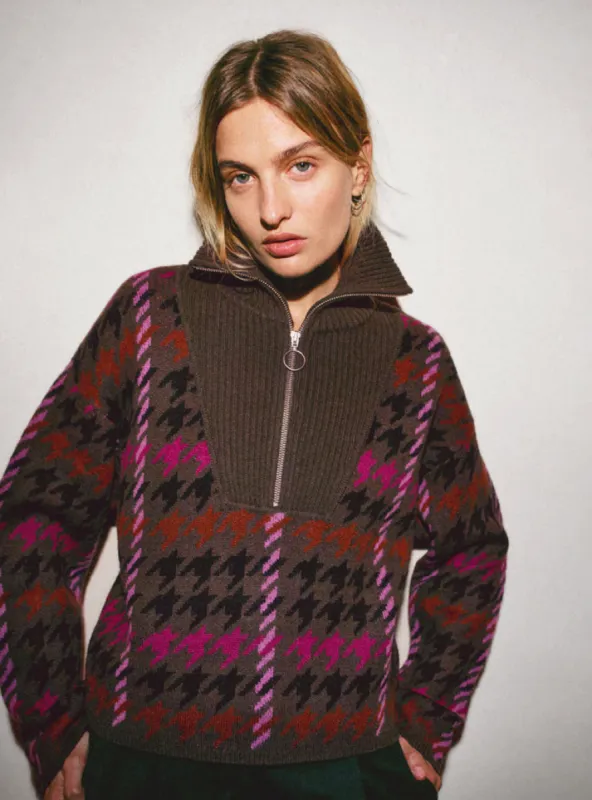 Luxe Houndstooth Jacquard Quarter Zip sold by Naadam