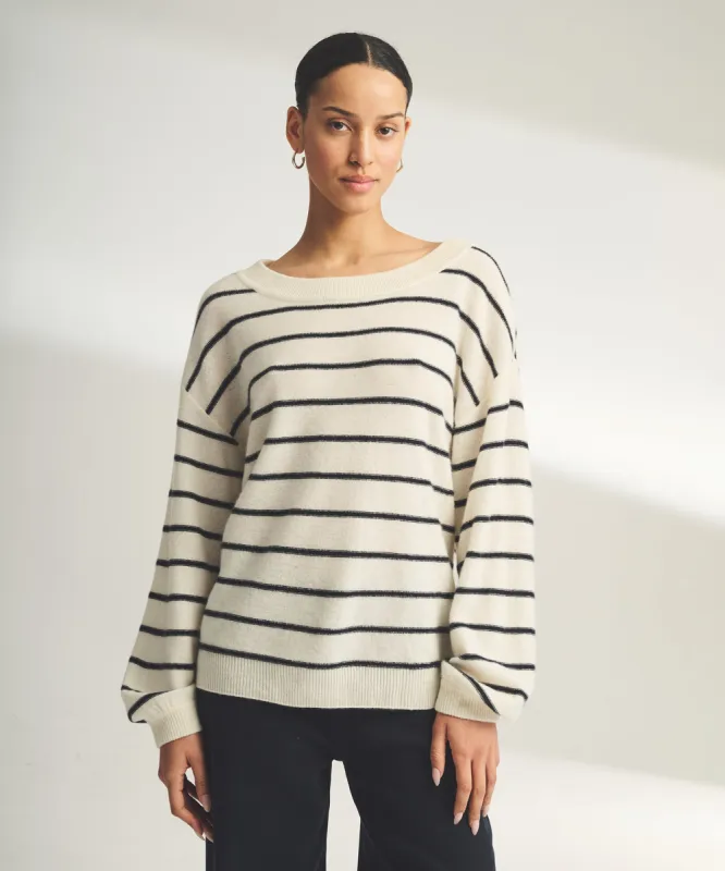 Lightweight Reversible Cashmere Striped Wide Neck Sweater made by Naadam
