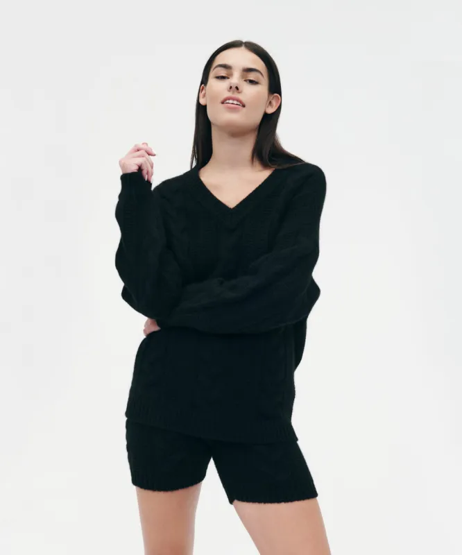 Cashmino Cable V-Neck Sweater sold by Naadam