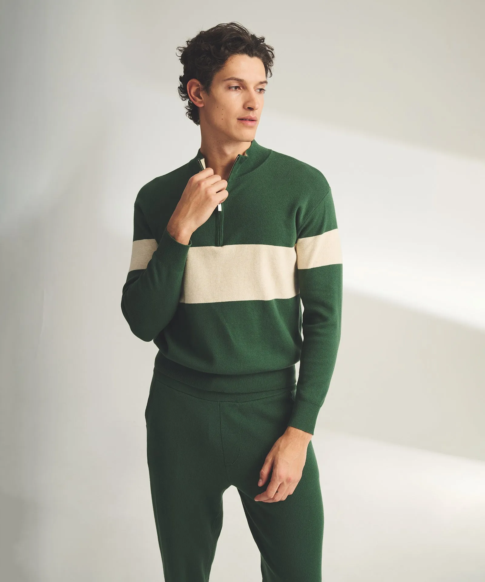 Café Cotton Cashmere Striped Quarter Zip sold by Naadam product image thumbnail 2