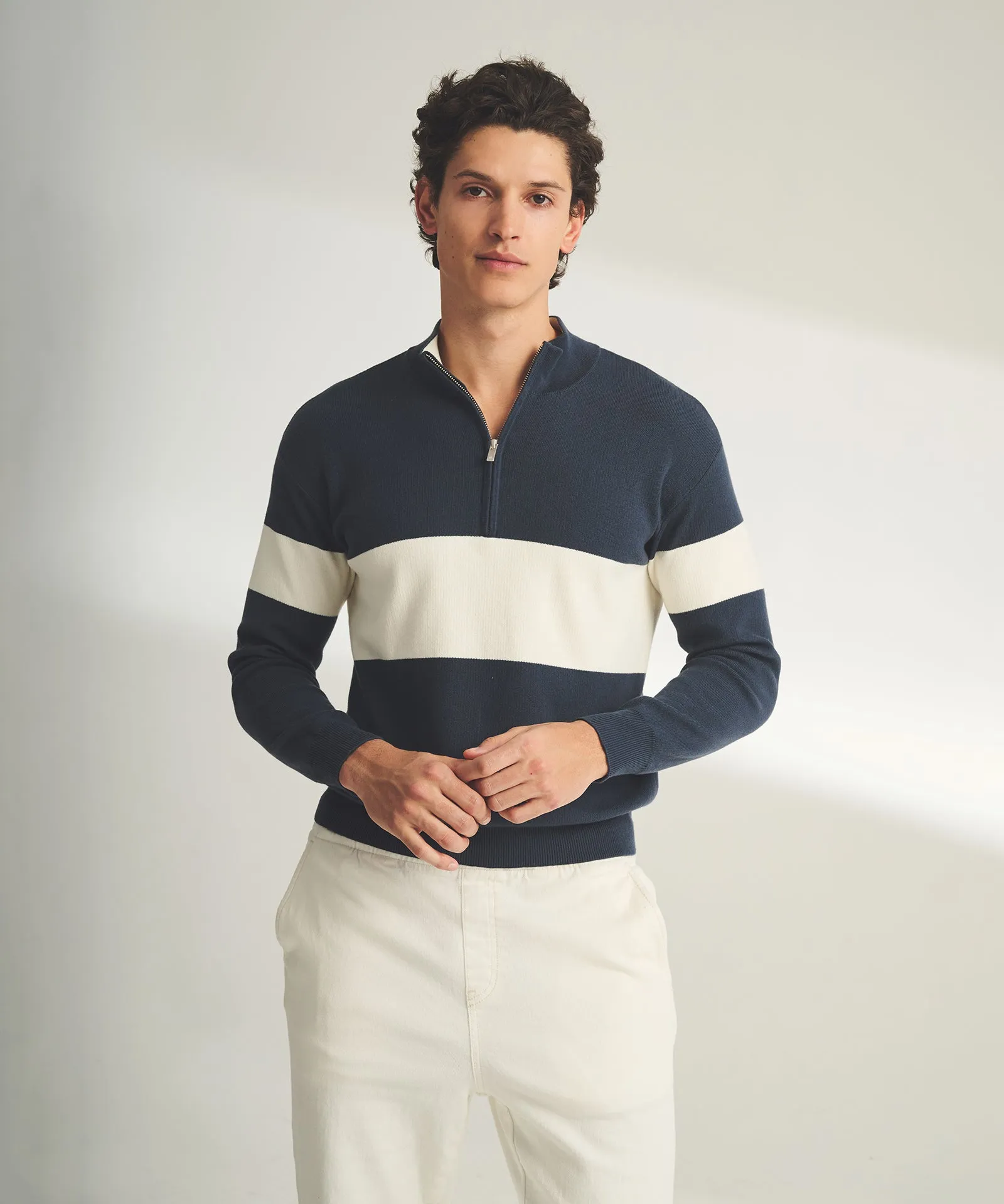 Café Cotton Cashmere Striped Quarter Zip sold by Naadam