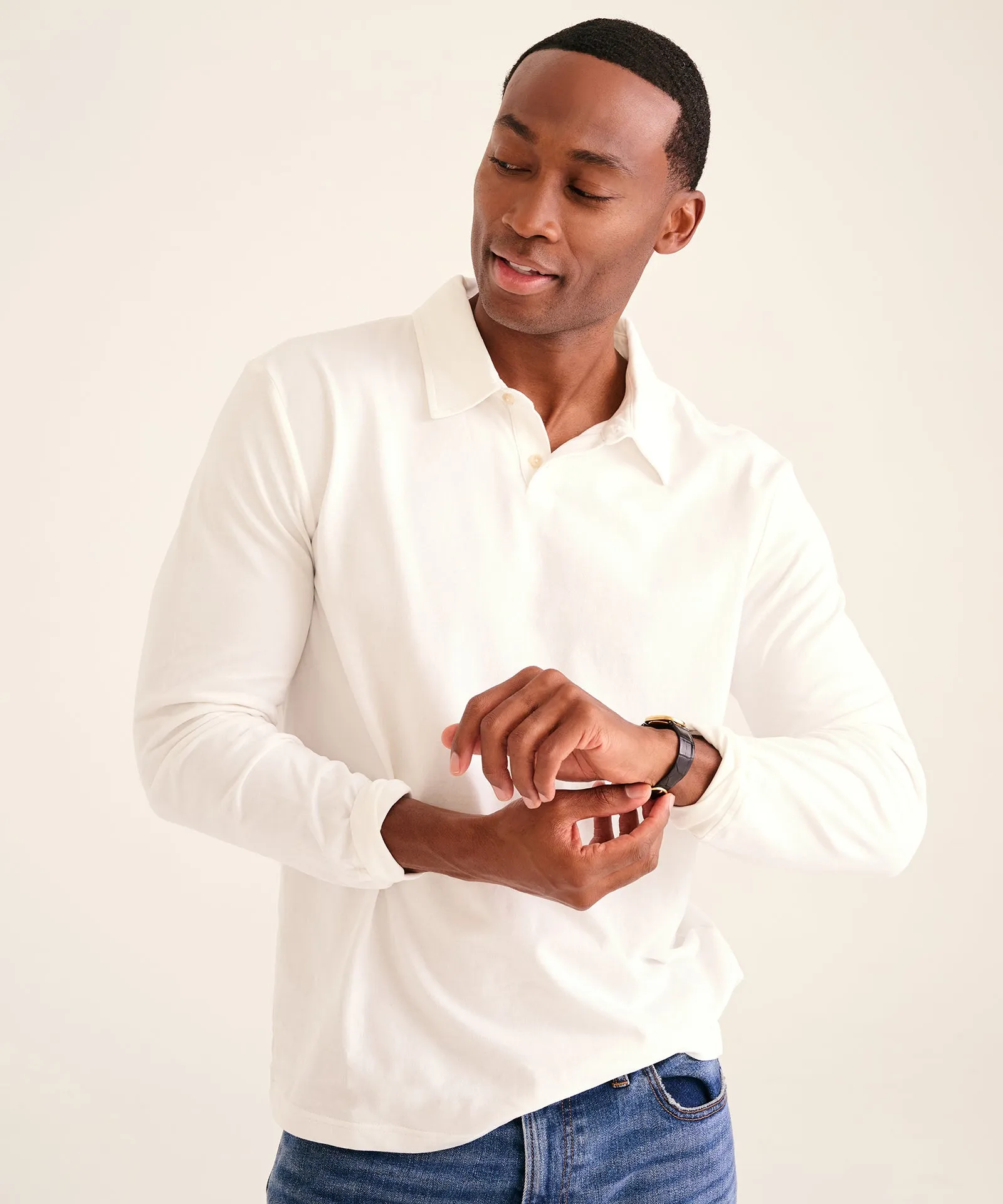 The Long Sleeve Polo Tee sold by NAADAM product image thumbnail 4
