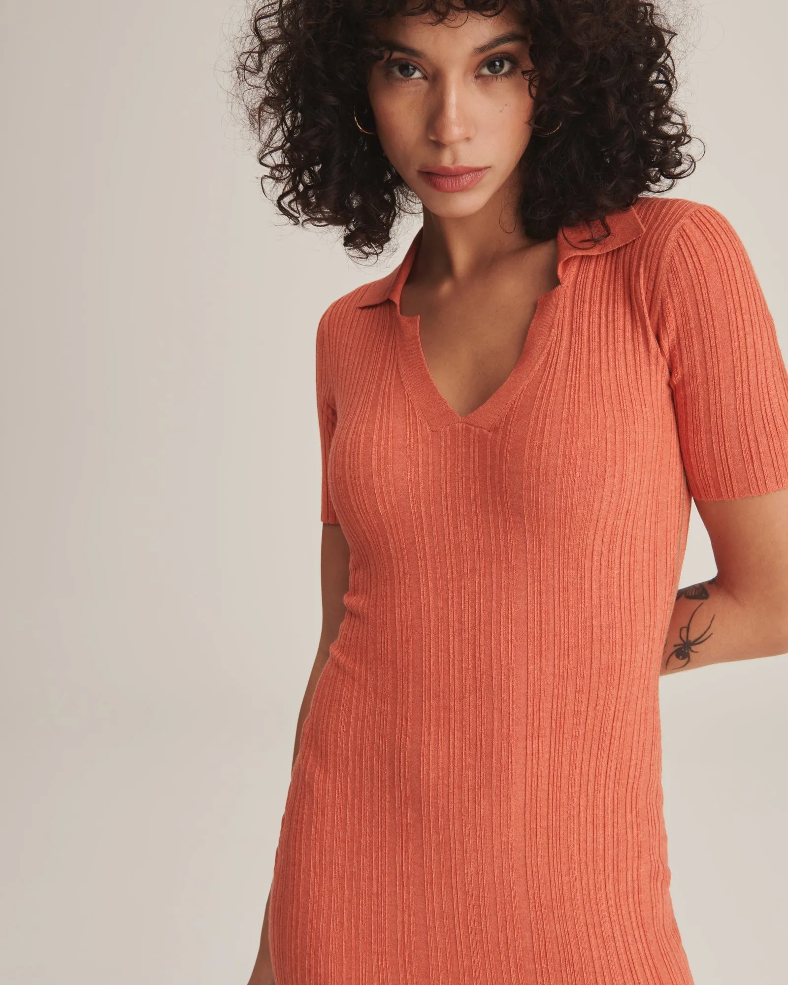 Ribbed Polo Dress With Piping sold by Naadam product image thumbnail 3