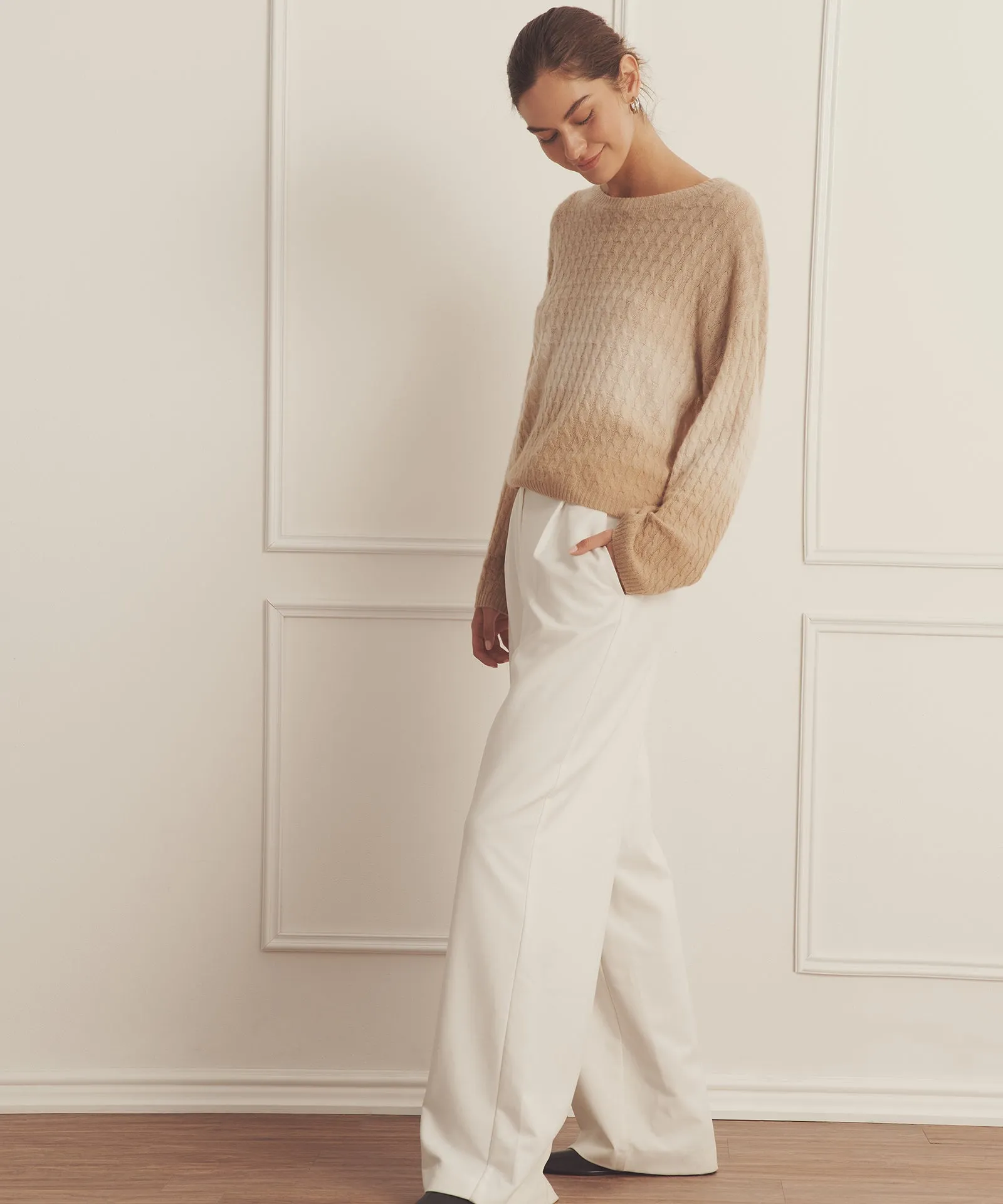 Novelty Cashmere Dip Dye Cable Crew sold by Naadam product image thumbnail 5