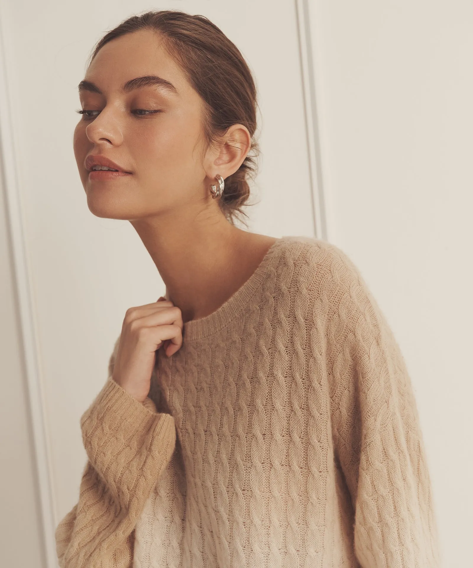 Novelty Cashmere Dip Dye Cable Crew sold by Naadam product image thumbnail 4