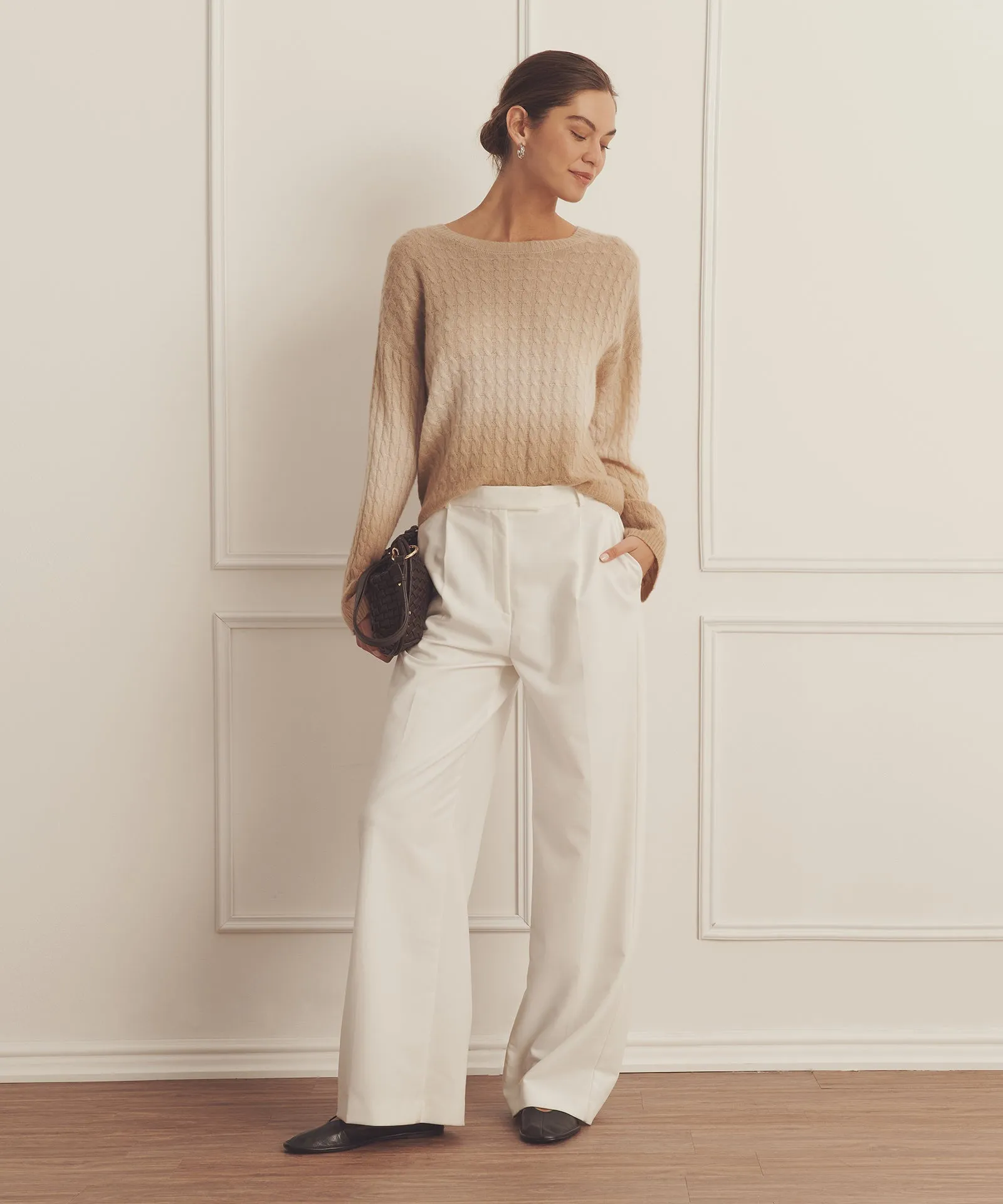 Novelty Cashmere Dip Dye Cable Crew sold by Naadam product image thumbnail 3