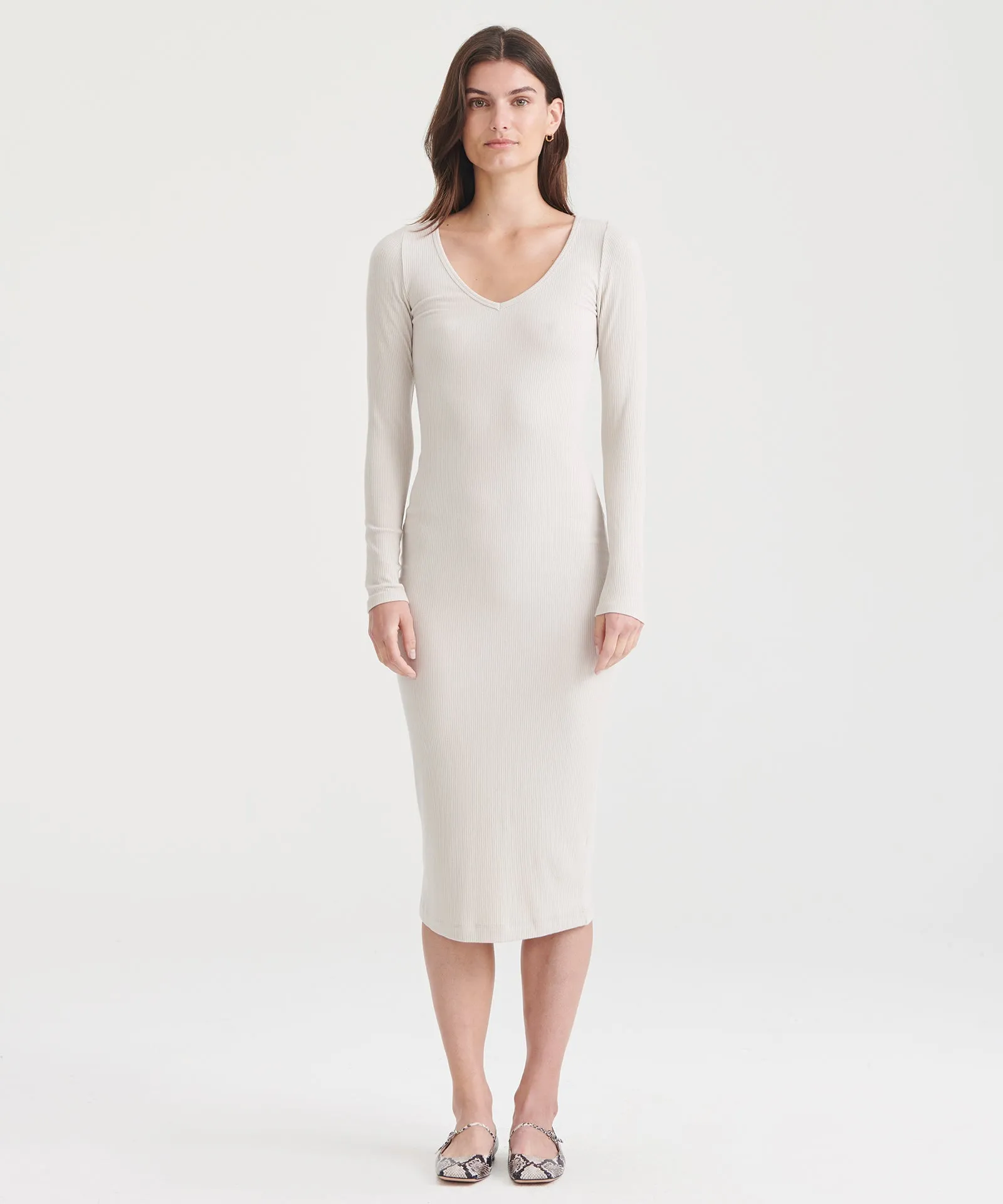 Ribbed Modal Cashmere V-Neck Midi Dress sold by Naadam