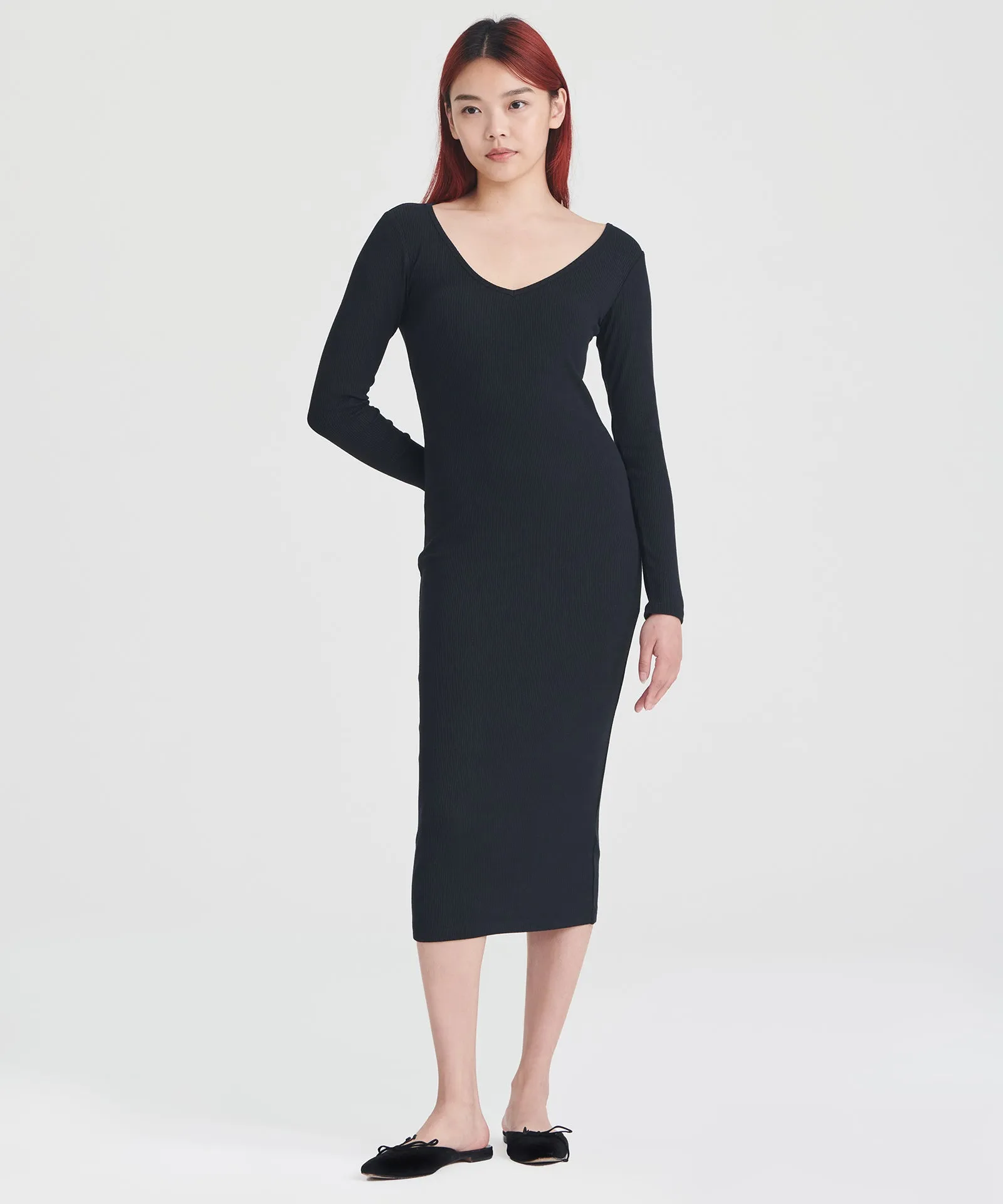 Ribbed Modal Cashmere V-Neck Midi Dress sold by Naadam product image thumbnail 3