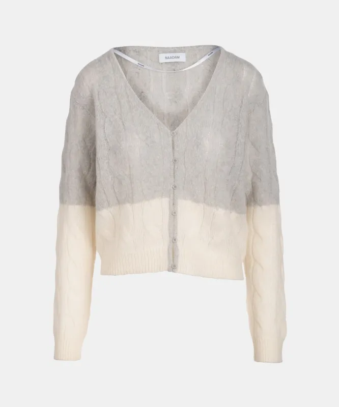 Cashmino Color Block Cable Cardigan sold by Naadam