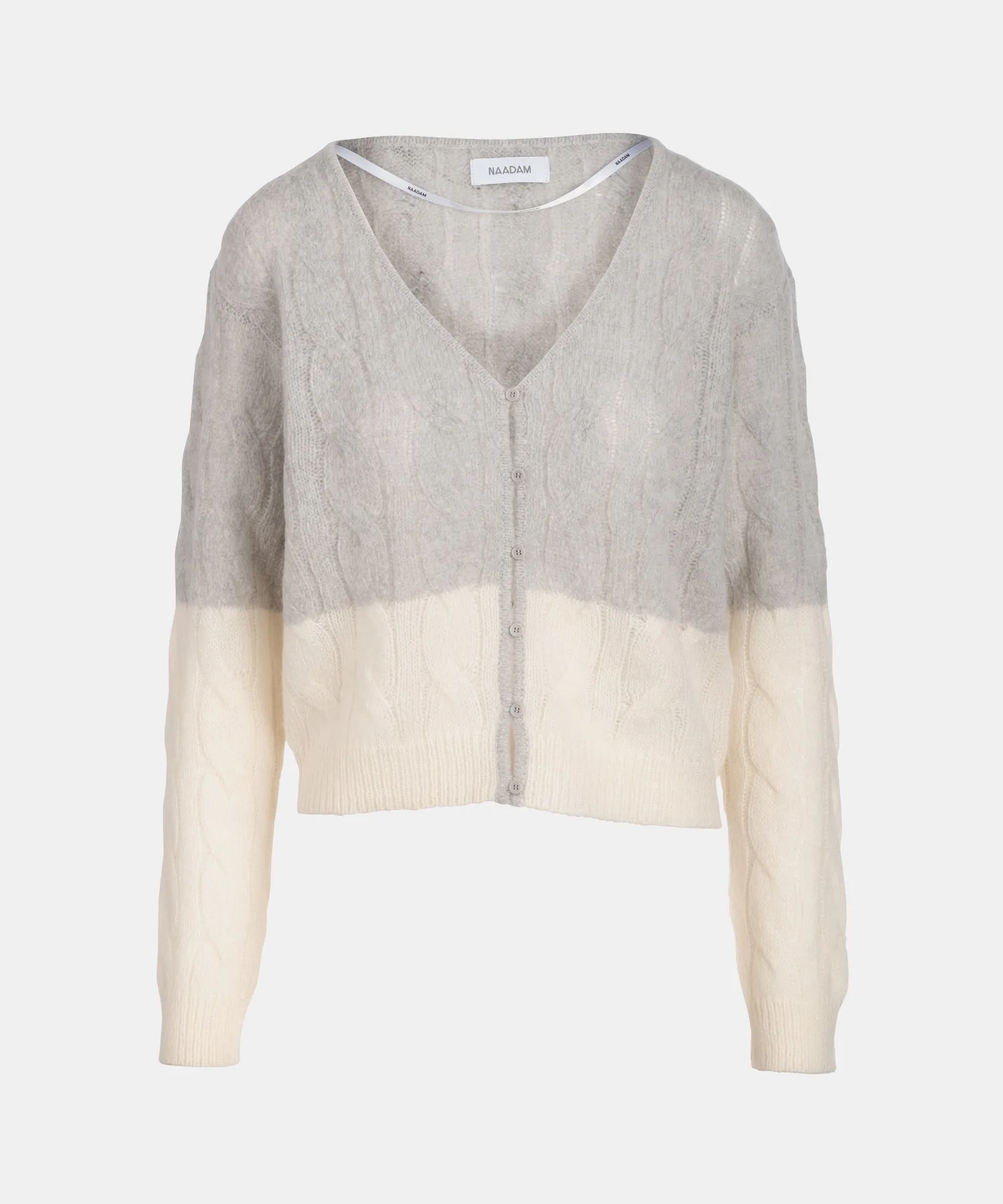 Cashmino Color Block Cable Cardigan sold by Naadam