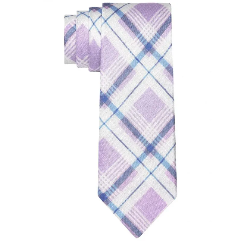 Tommy Hilfiger Men's Robert Slim Plaid Pattern Linen Tie Purple Size Regular - One Size made by Tommy Hilfiger