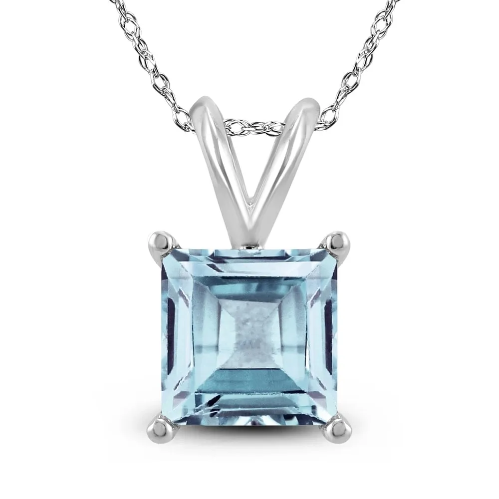 14K White Gold 5MM Square Aquamarine Pendant sold by Zulily