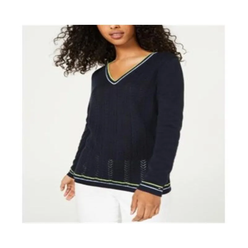 Tommy Hilfiger Women's Cotton Pointelle Sweater Blue Size X-Small sold by Zulily