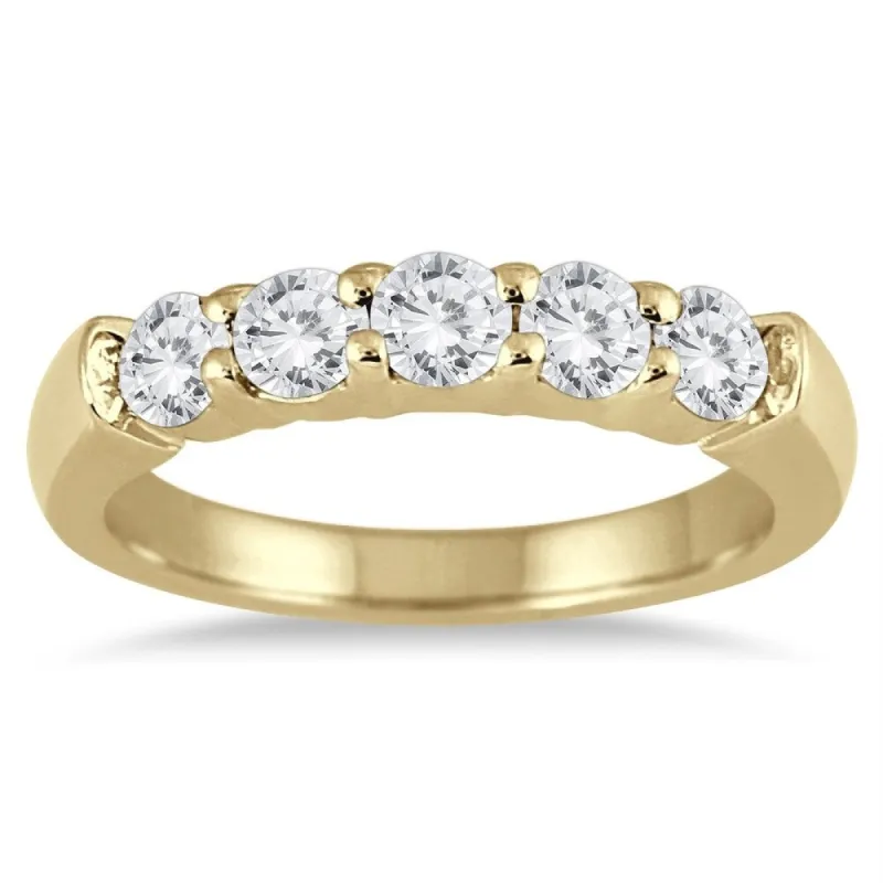 3/4 Carat TW Five Stone Diamond Wedding Band in 14K Yellow Gold sold by Zulily