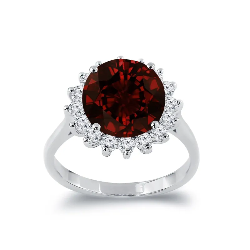 Auriya 4 1/3ct Round Red Garnet Sunburst Halo Diamond Ring 5/8ctw 18K Gold sold by Zulily