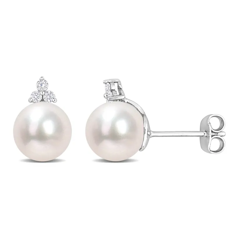 Miadora 8-8.5mm Cultured Freshwater Pearl and 1/8ct TDW Diamond Pearl Stud Earrings in Sterling Silver sold by Zulily