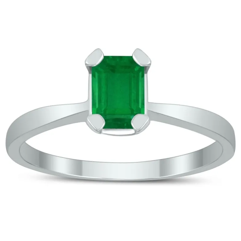 Emerald Shaped 6X4MM Emerald Solitaire Ring in 10K White Gold sold by Zulily