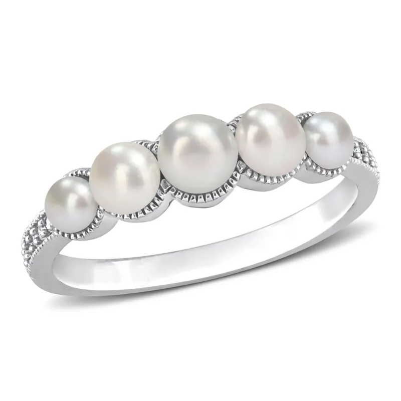 Miadora Cultured Freshwater Pearl and Diamond Accent Halo Five Stone Ring in 14k White Gold sold by Zulily