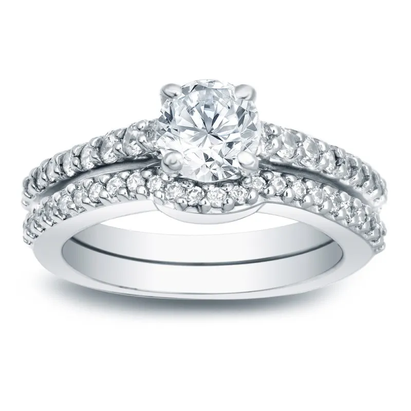 Auriya Platinum 1 carat TW Round Diamond Engagement Ring Set sold by Zulily