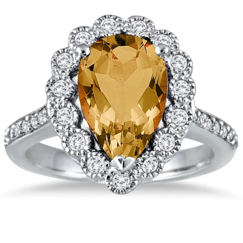 5 Carat Pear Shape Citrine and Diamond Ring in 14K White Gold sold by Zulily