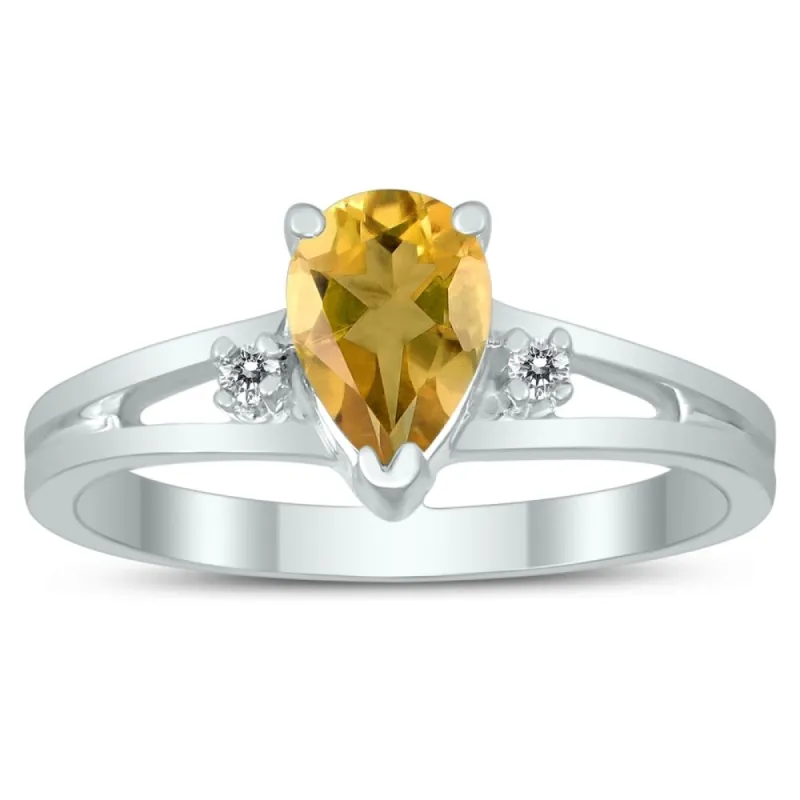 7X5MM Citrine and Diamond Pear Shaped Open Three Stone Ring in 10K White Gold sold by Zulily
