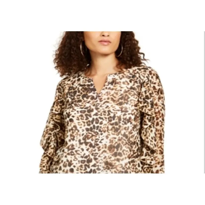 Thalia Sodi Women's Snake-Print Ruffled-Sleeve Top Brown Size 2XL sold by Zulily product image thumbnail 2