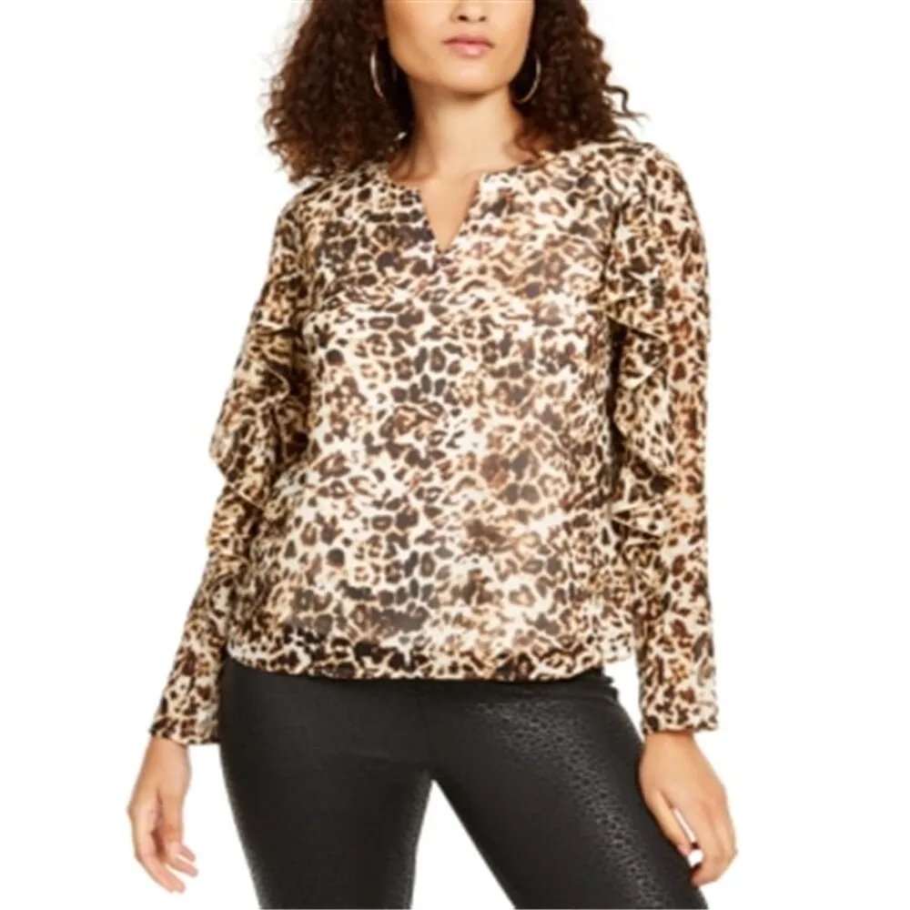 Thalia Sodi Women's Snake-Print Ruffled-Sleeve Top Brown Size 2XL sold by Zulily