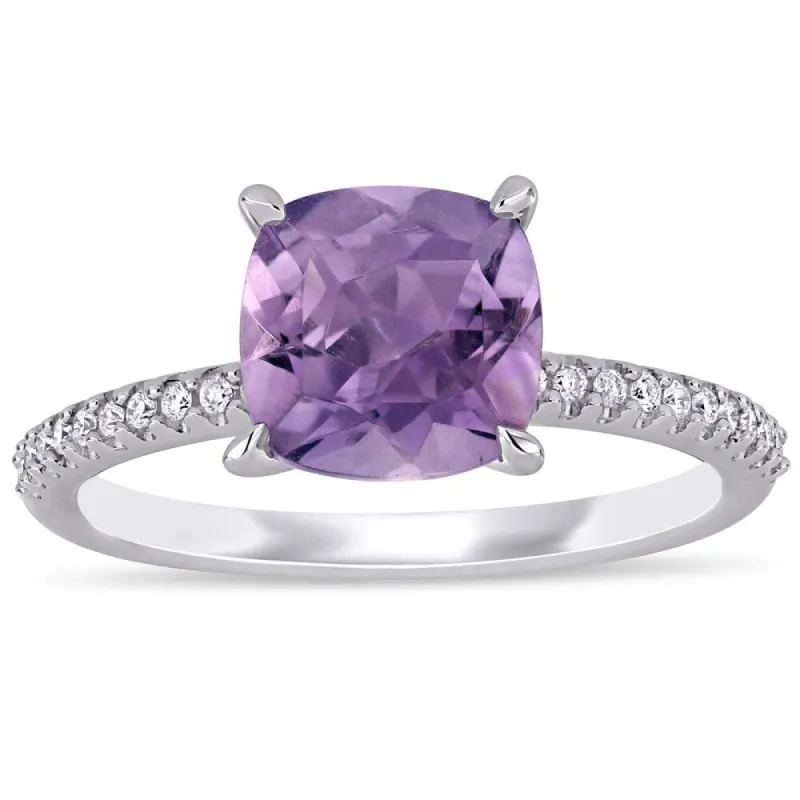Miadora 14k White Gold Amethyst and 1/10ct TDW Diamond Solitaire Engagement Ring sold by Zulily