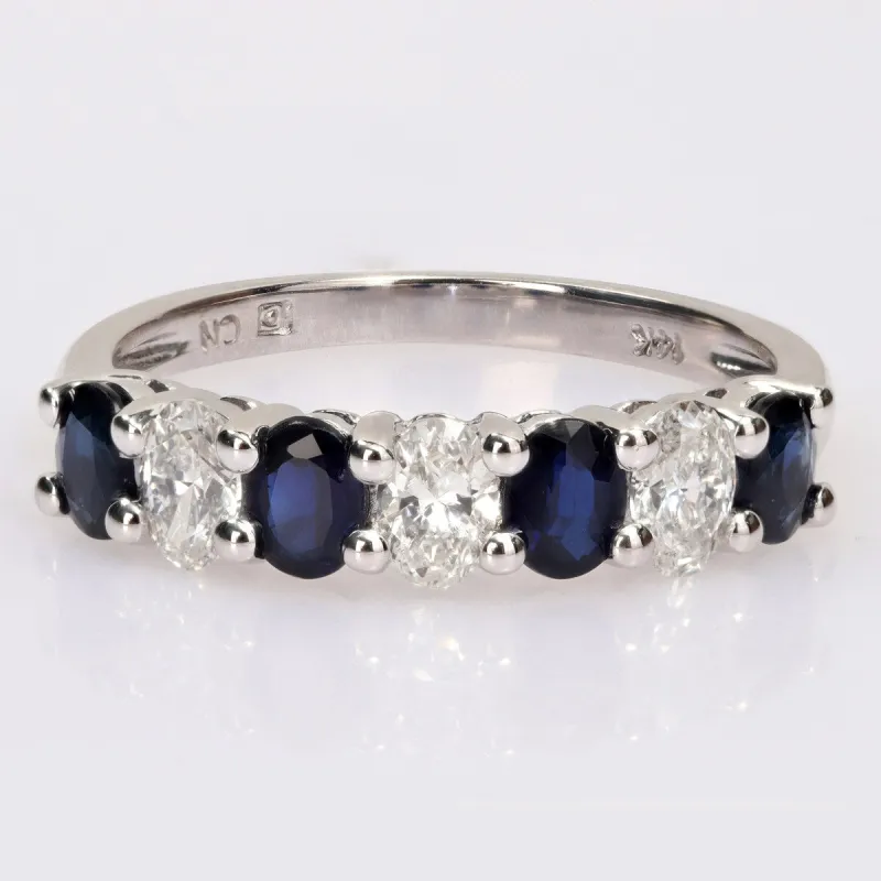 Miadora Oval Sapphire and 1/2ct TDW Diamond Semi-Eternity Anniversary Band in 14k White Gold sold by Zulily