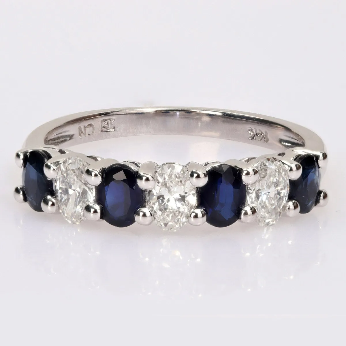Miadora Oval Sapphire and 1/2ct TDW Diamond Semi-Eternity Anniversary Band in 14k White Gold sold by Zulily