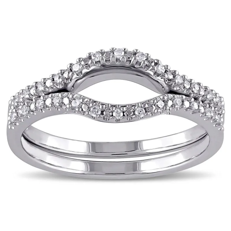 Miadora Sterling Silver 1/10ct TDW Diamond Open-circle Wedding Band Set sold by Zulily