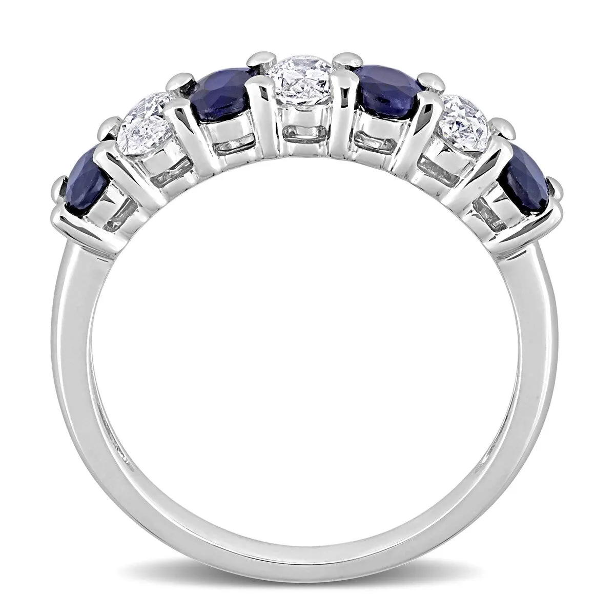 Miadora Oval Sapphire and 1/2ct TDW Diamond Semi-Eternity Anniversary Band in 14k White Gold sold by Zulily product image thumbnail 5
